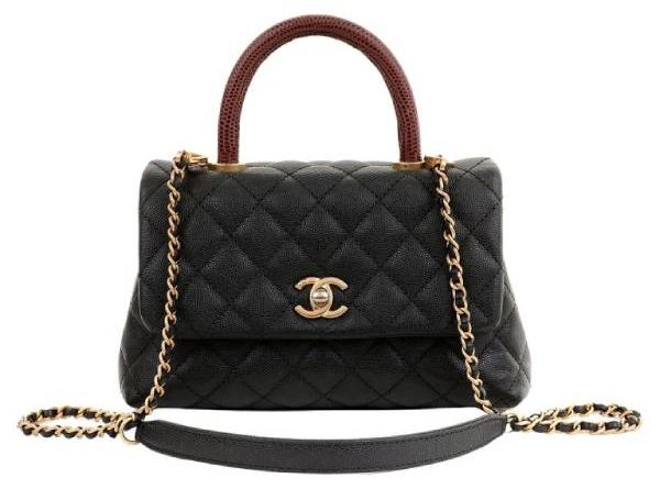 chanel coco mini top lizard handle caviar leather shoulder bag black