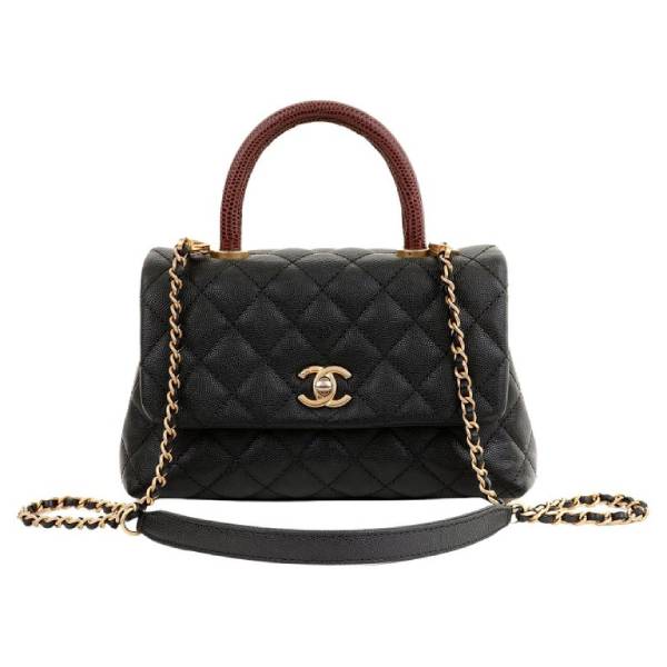 chanel coco mini top lizard handle caviar leather shoulder bag black