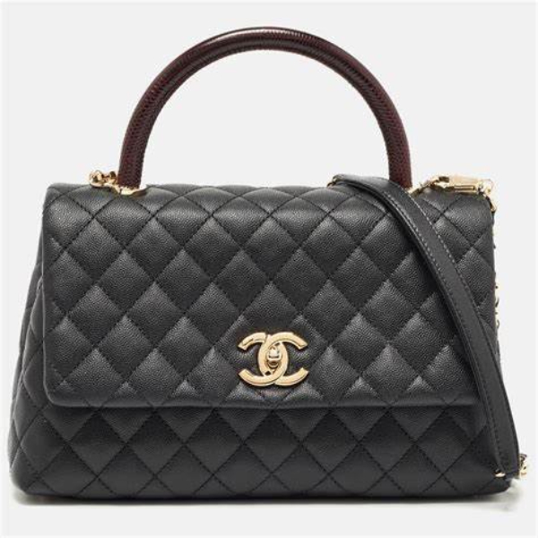 chanel coco mini top lizard handle caviar leather shoulder bag black