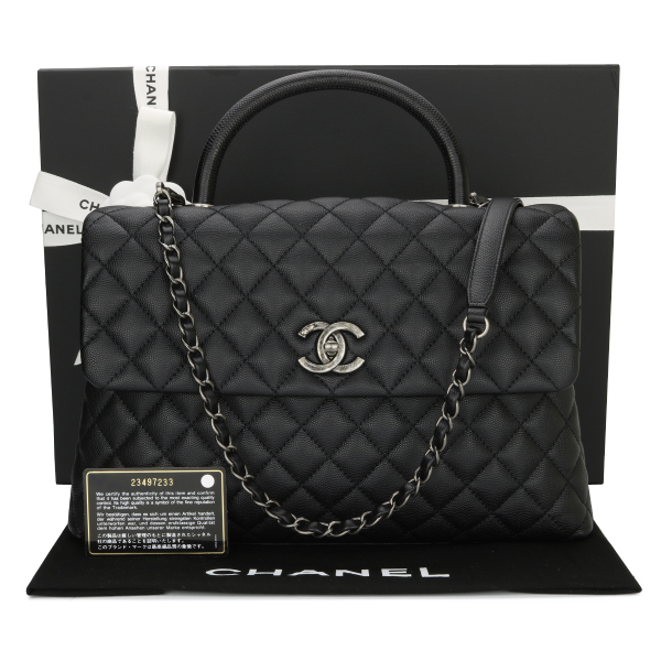 chanel coco mini top lizard handle caviar leather shoulder bag black