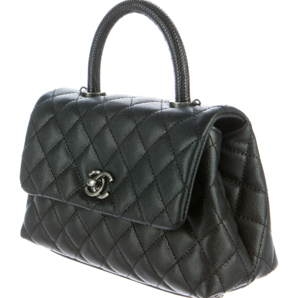 chanel coco mini top lizard handle caviar leather shoulder bag black