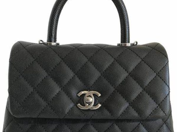 chanel coco mini top lizard handle caviar leather shoulder bag black