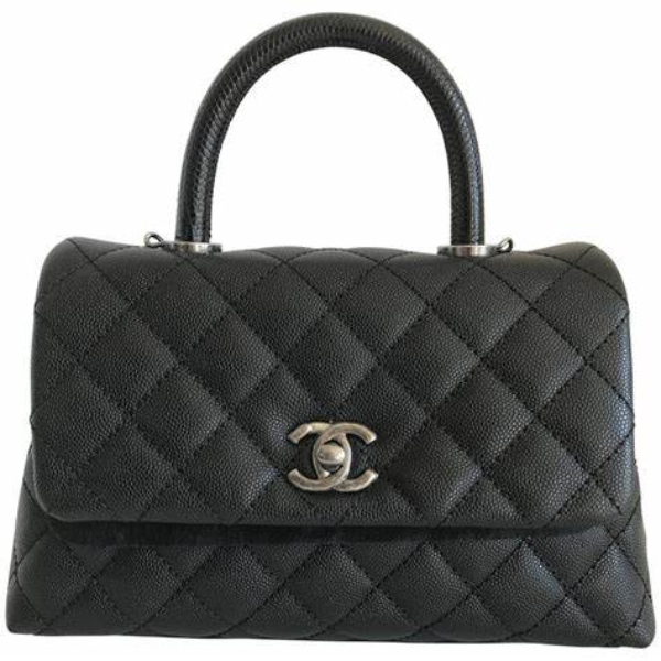 chanel coco mini top lizard handle caviar leather shoulder bag black